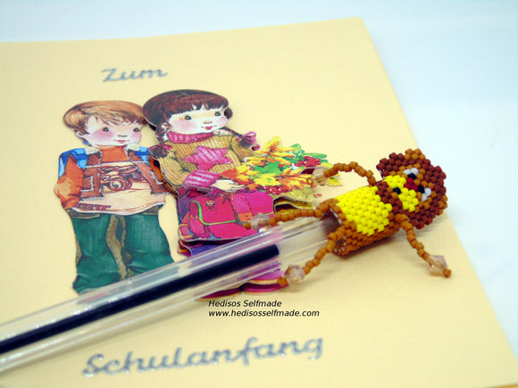 Pen Topper #Stiftaufsatz #Löwe# aus Perlen gefädelt 3 cm