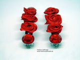 2 Haarspangen rote Rosen und Cabochon 7 cm