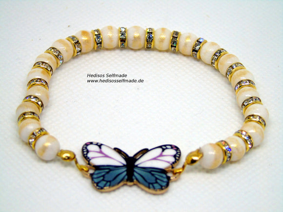 Armband mit Schmetterling und Jadeperlen 18 cm